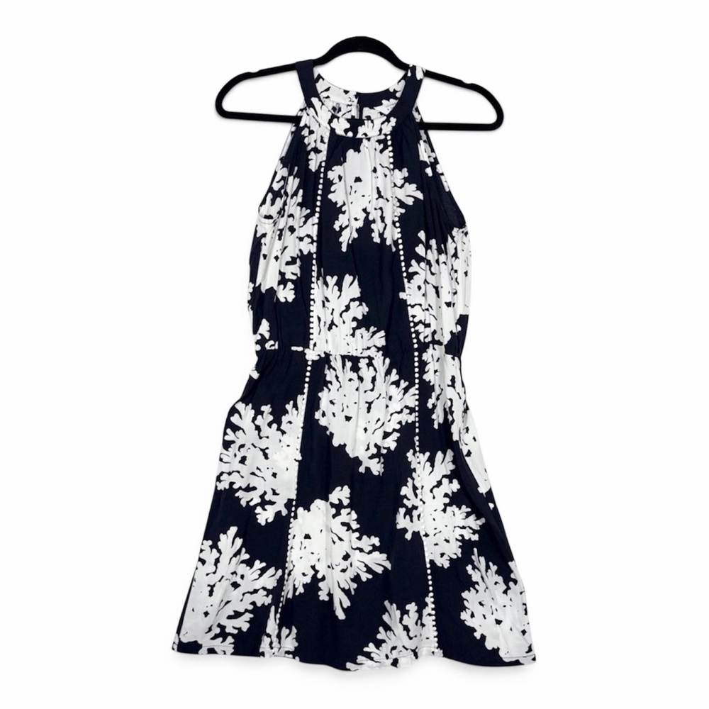Crown & Ivy Navy and White Coral Mini Dress with Halter Petite New‎ With Tags 6P